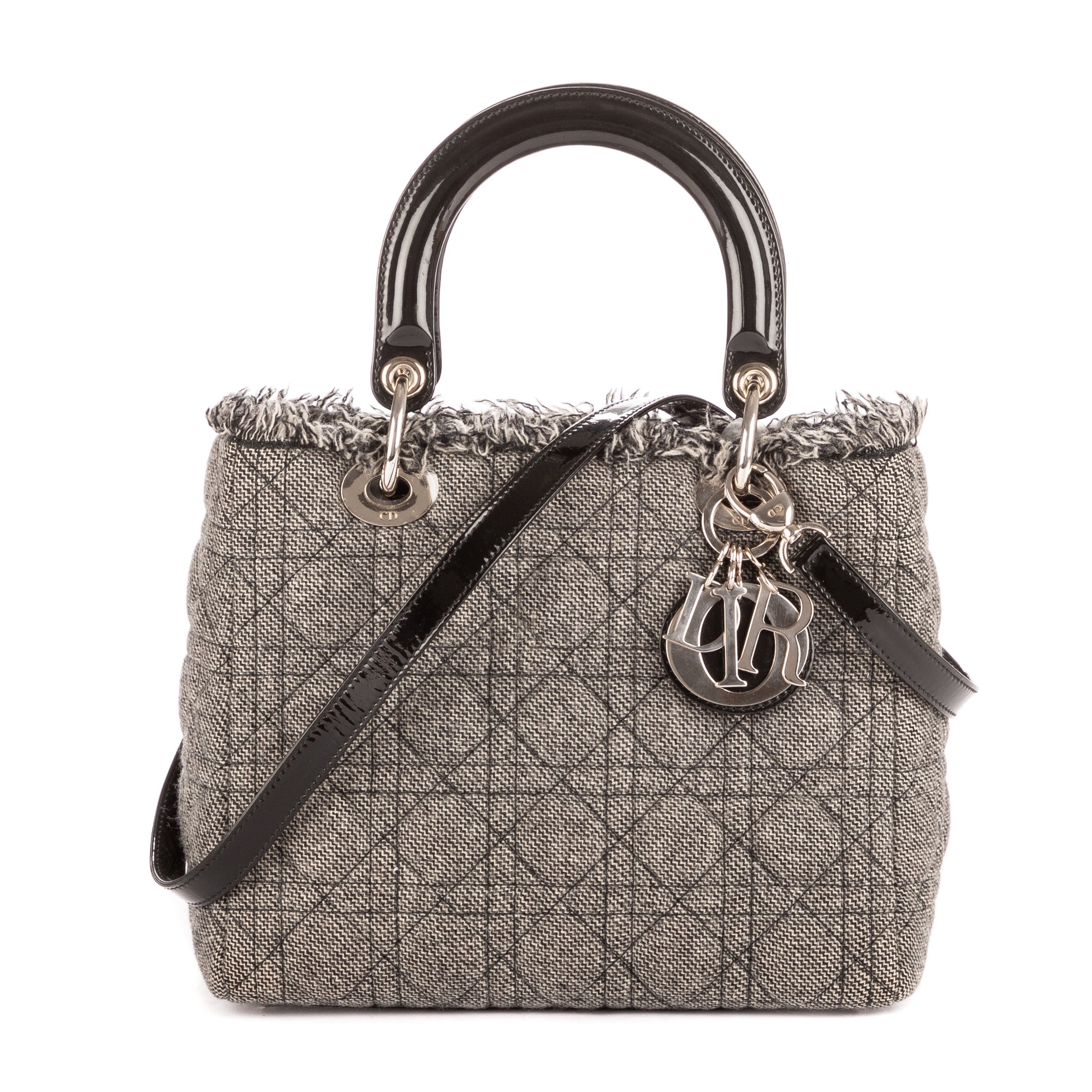 Sac à bandoulière Lady-D moyen en toile de tweed grise