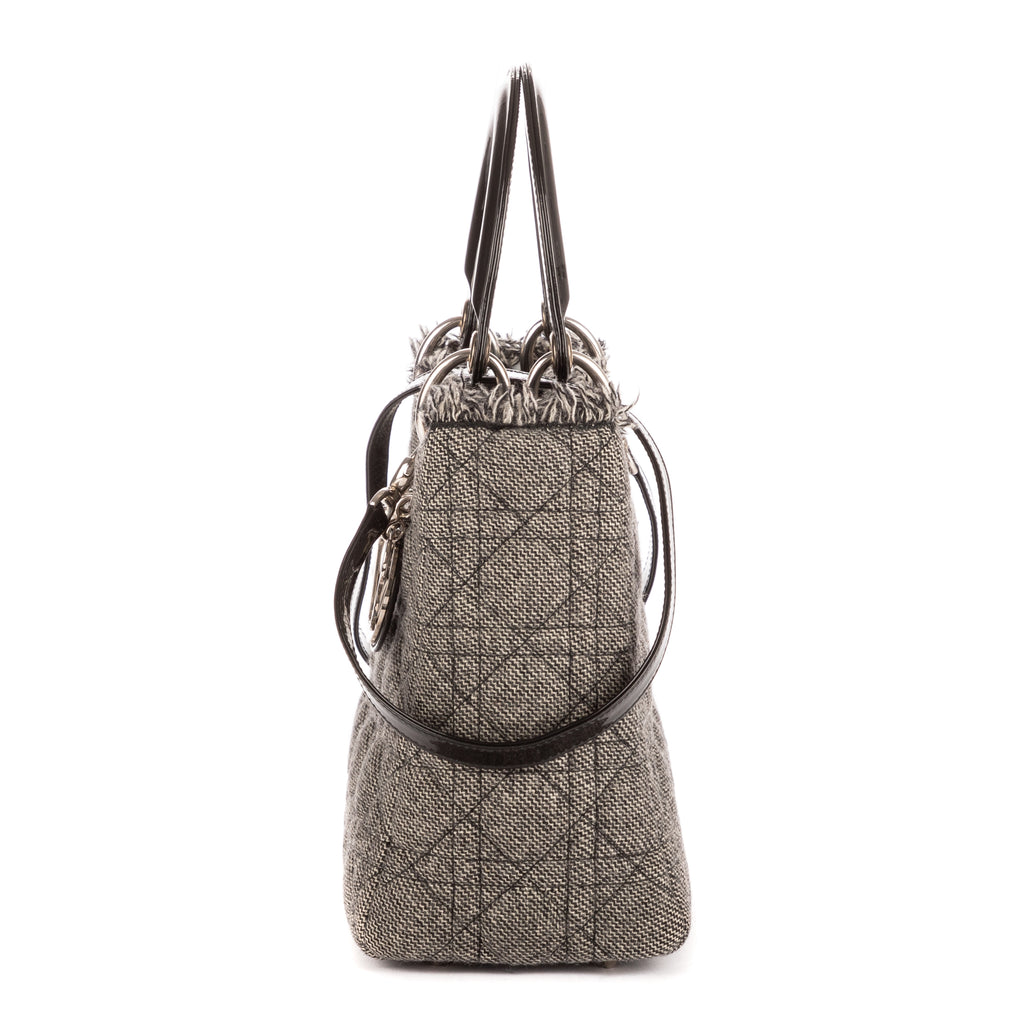 Sac à bandoulière Lady-D moyen en toile de tweed grise
