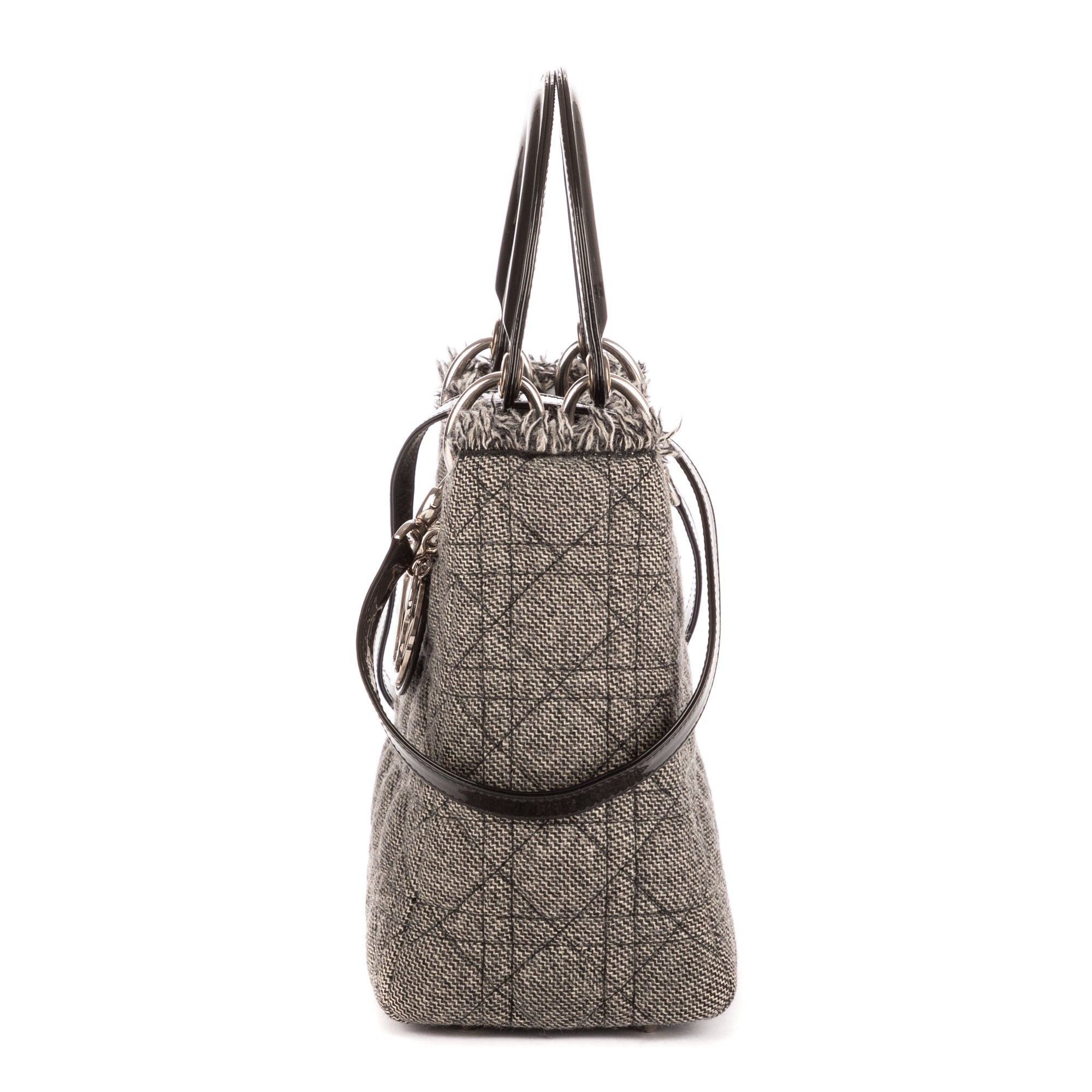 Sac à bandoulière Lady-D moyen en toile de tweed grise