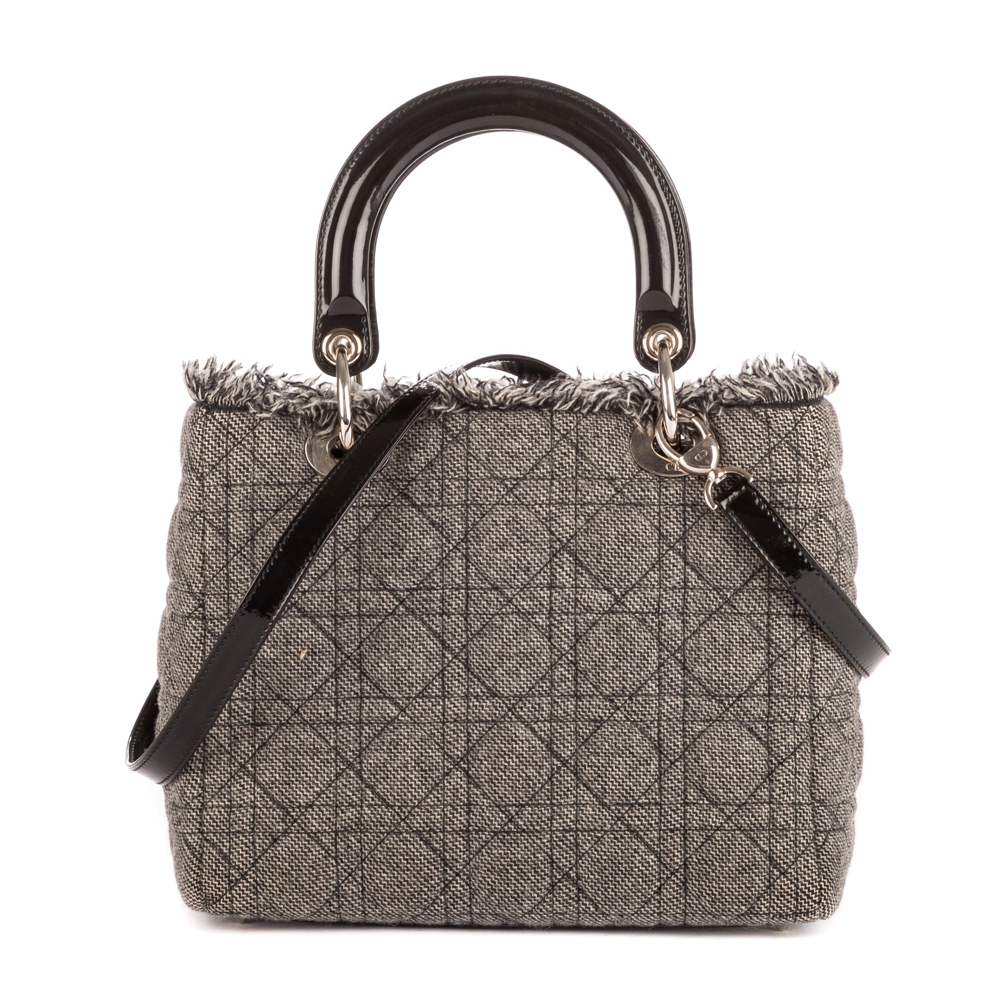 Sac à bandoulière Lady-D moyen en toile de tweed grise