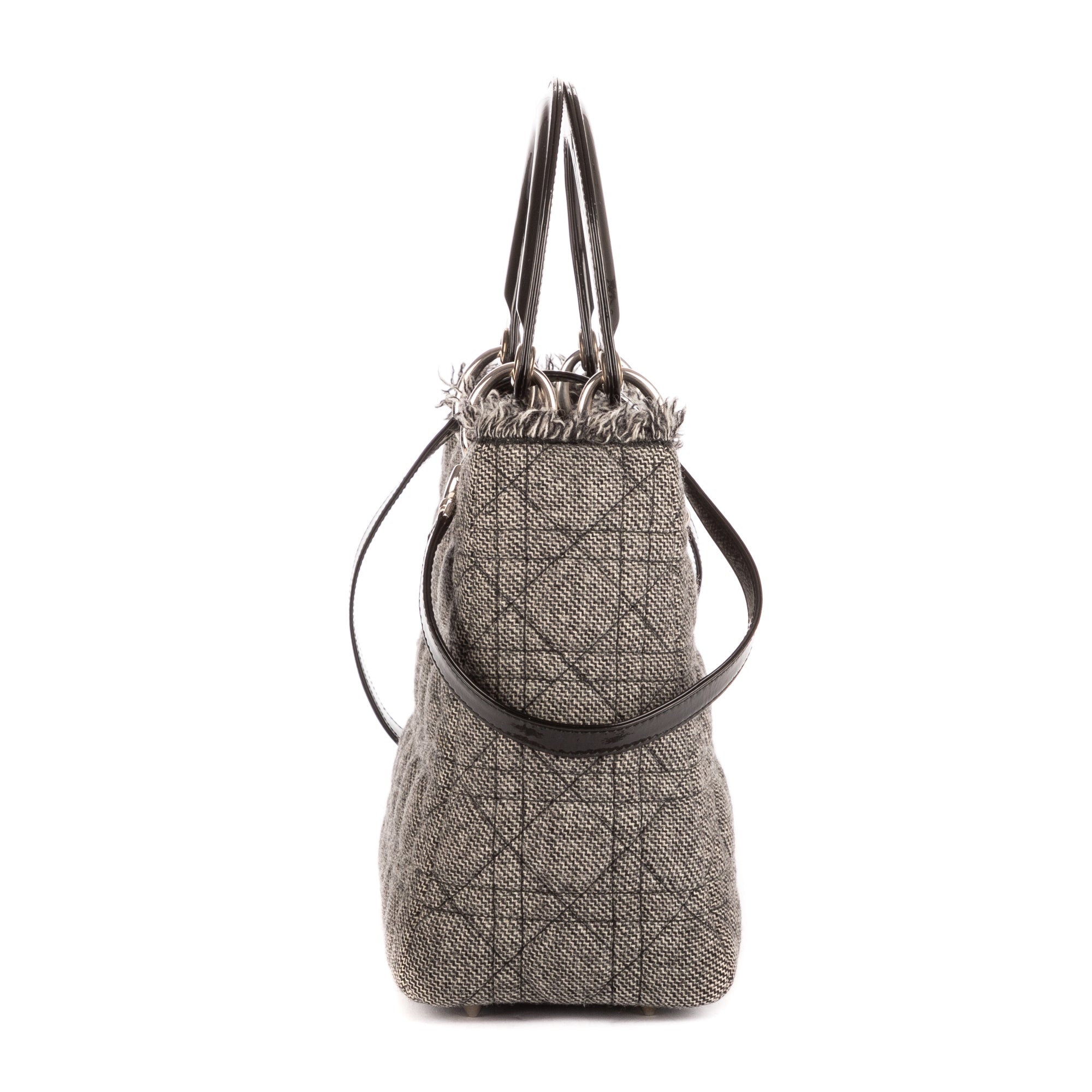 Sac à bandoulière Lady-D moyen en toile de tweed grise