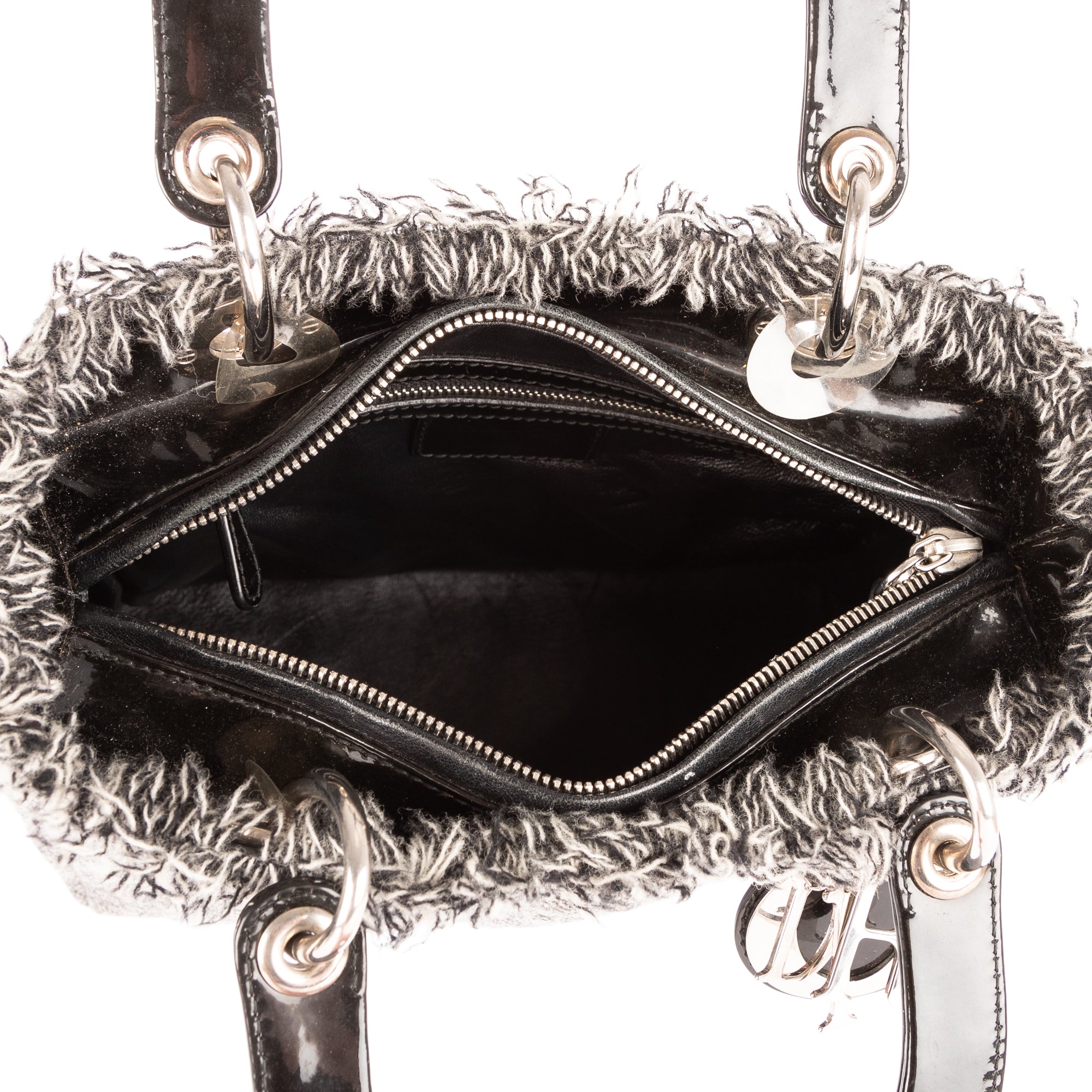 Sac à bandoulière Lady-D moyen en toile de tweed grise