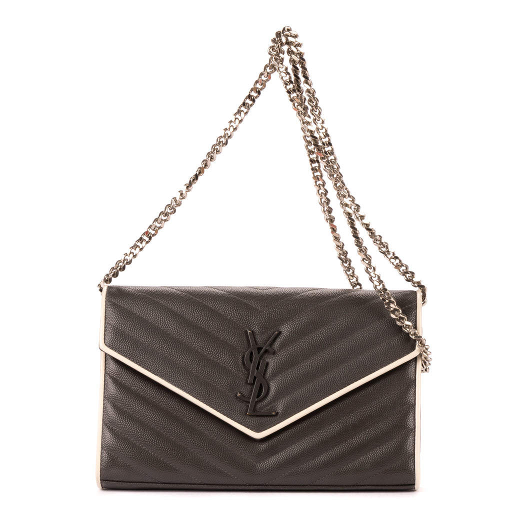 Shoulder Bag Cassandre Enveloppe Chain Wallet Grey Grain de Poudre Studed Leather