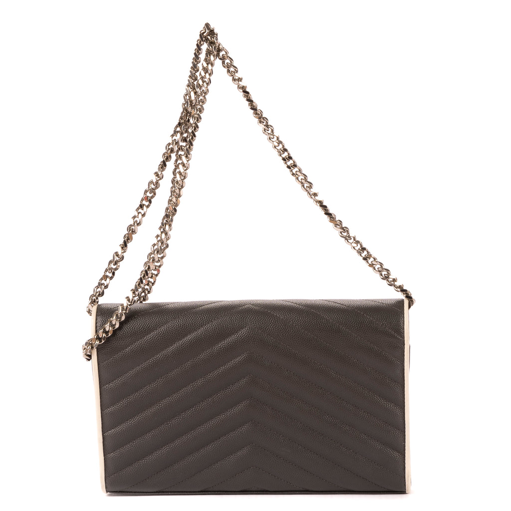 Shoulder Bag Cassandre Enveloppe Chain Wallet Grey Grain de Poudre Studed Leather