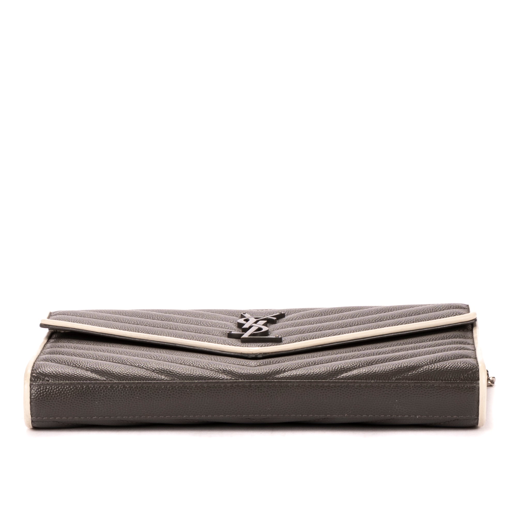 Shoulder Bag Cassandre Enveloppe Chain Wallet Grey Grain de Poudre Studed Leather