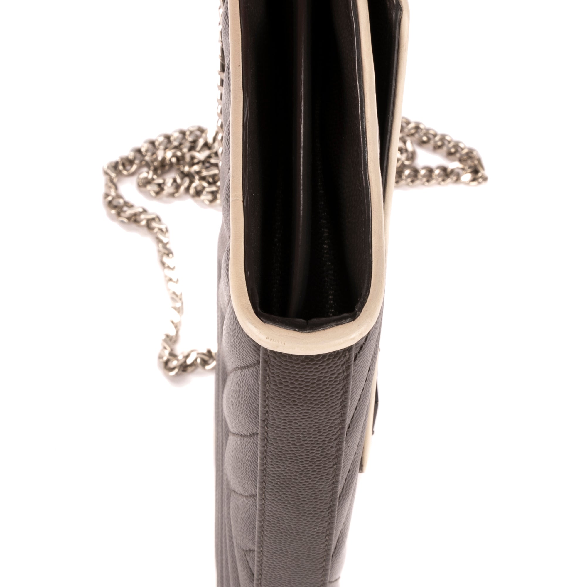 Shoulder Bag Cassandre Enveloppe Chain Wallet Grey Grain de Poudre Studed Leather