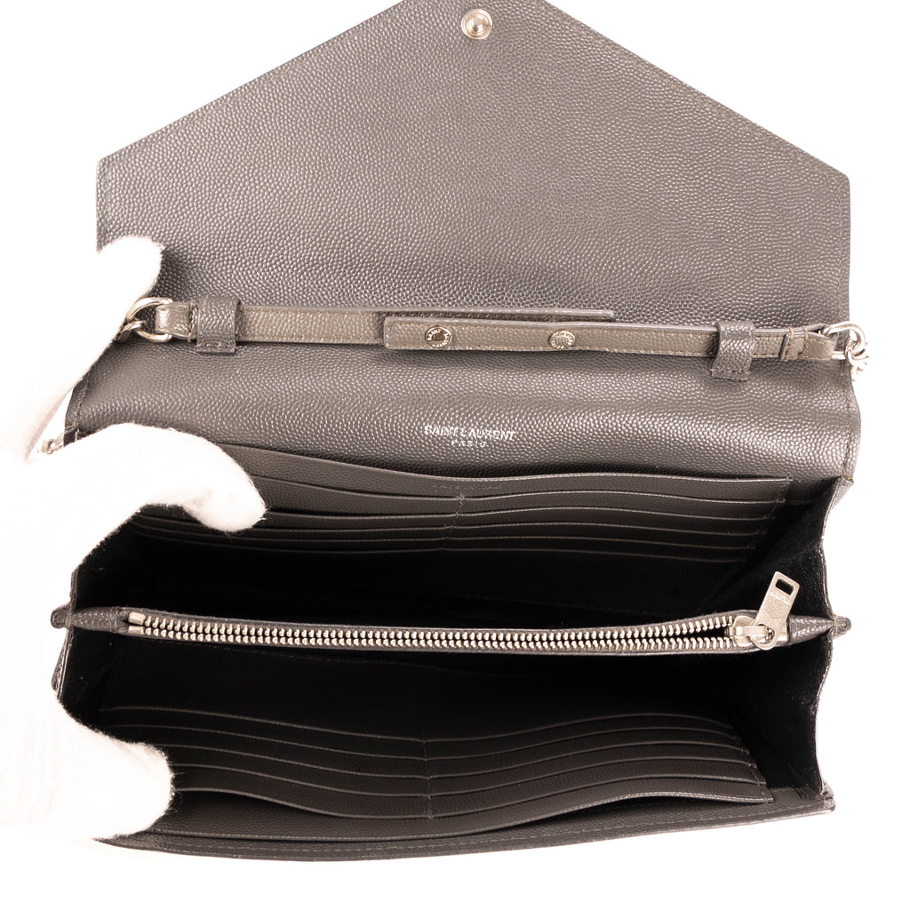 Shoulder Bag Cassandre Enveloppe Chain Wallet Grey Grain de Poudre Studed Leather