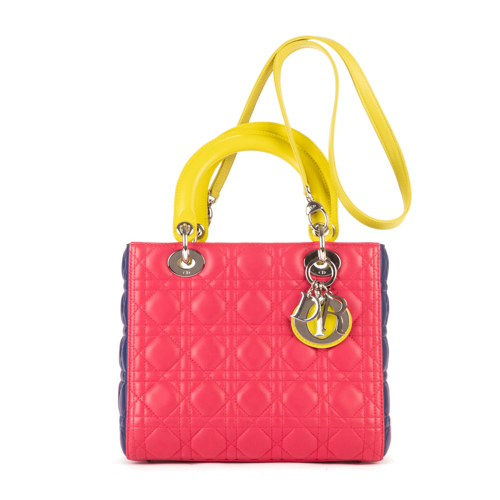 Dior - Sac Lady Dior Moyen à Fermeture Éclair - Rose/Jaune/Bleu Marine