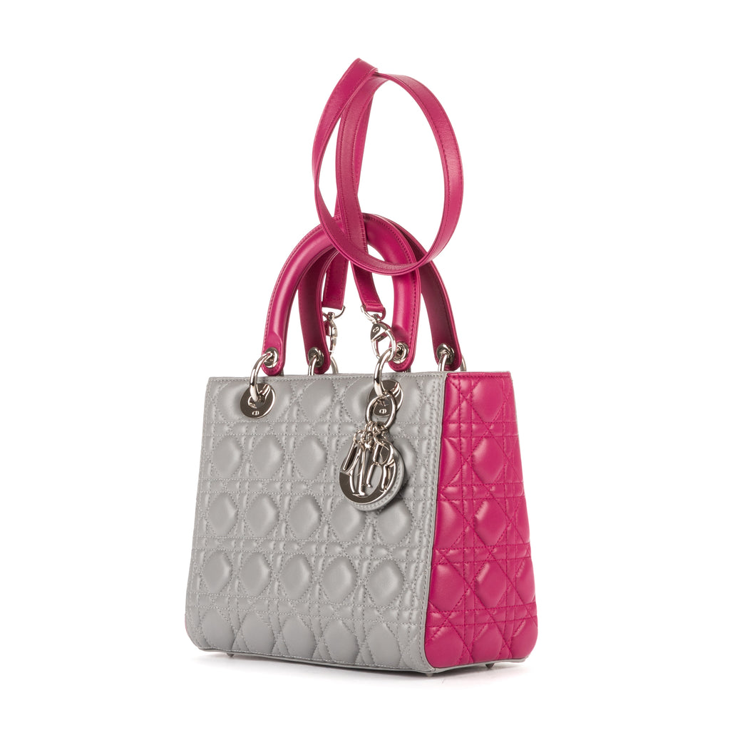Bolso de hombro mediano Lady Dior con cremallera, piel cannage gris mediano