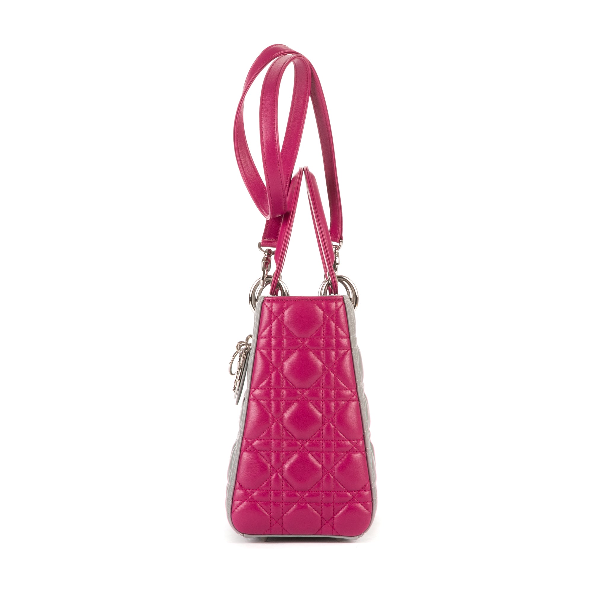 Bolso de hombro mediano Lady Dior con cremallera, piel cannage gris mediano