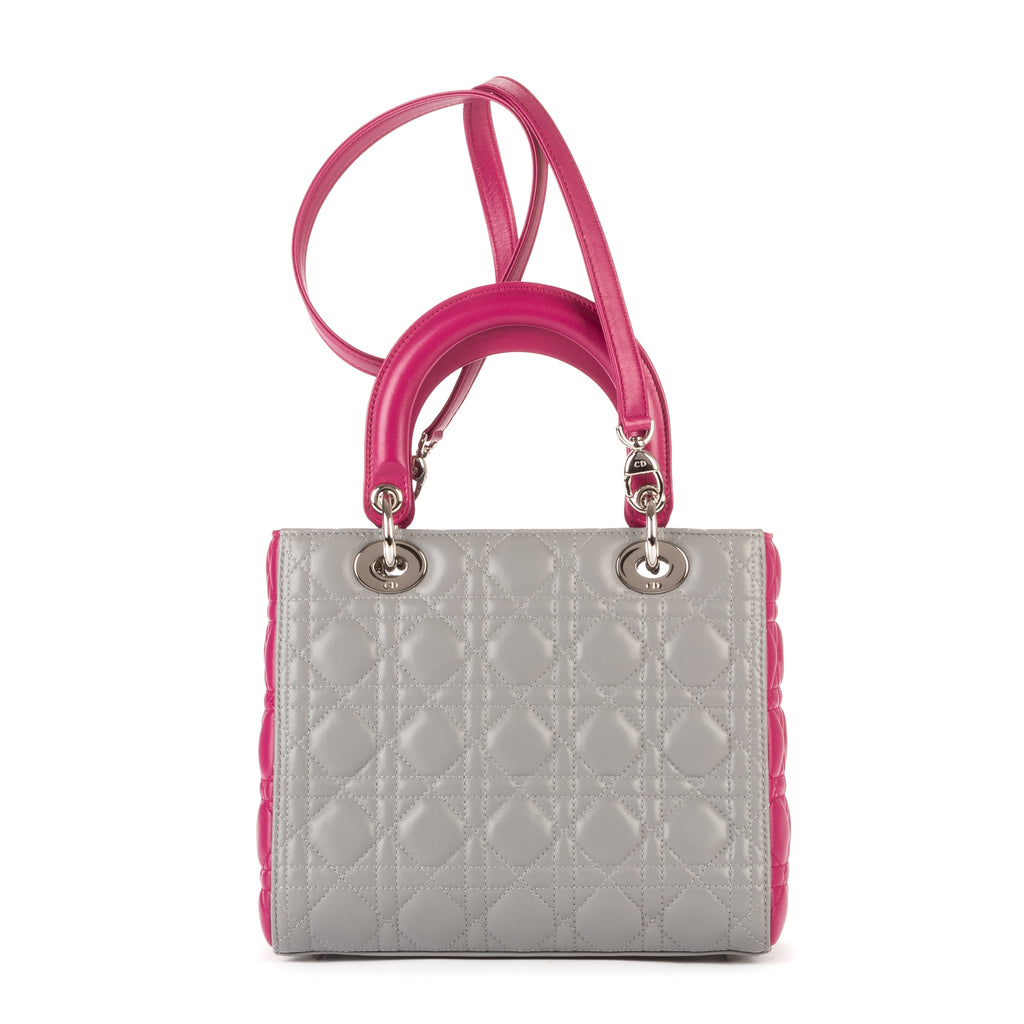 Bolso de hombro mediano Lady Dior con cremallera, piel cannage gris mediano