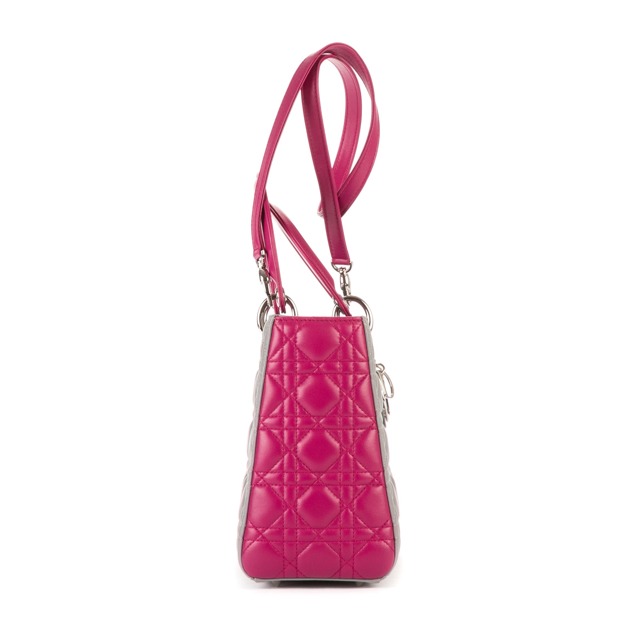 Bolso de hombro mediano Lady Dior con cremallera, piel cannage gris mediano