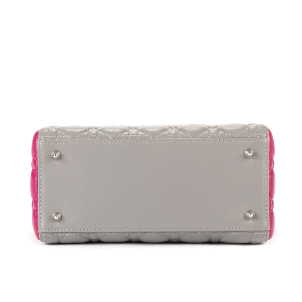 Bolso de hombro mediano Lady Dior con cremallera, piel cannage gris mediano
