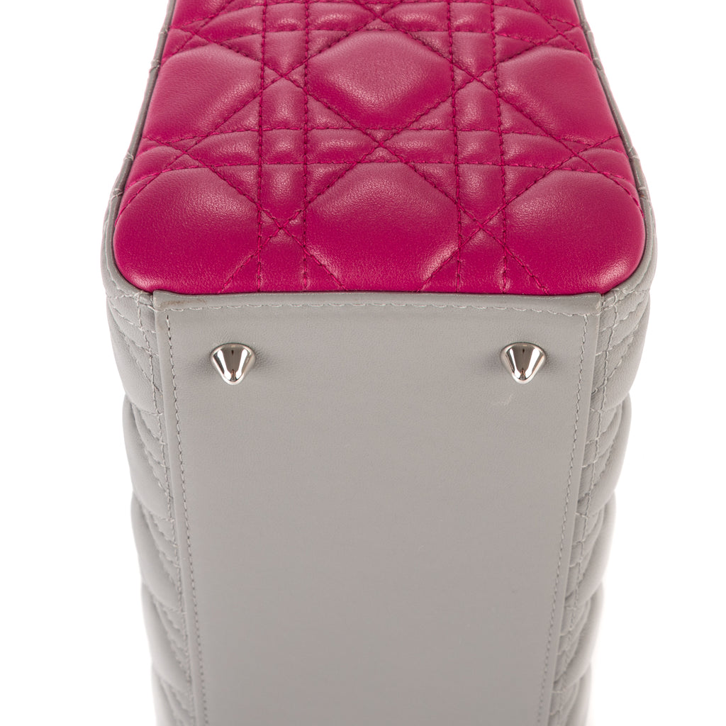 Bolso de hombro mediano Lady Dior con cremallera, piel cannage gris mediano