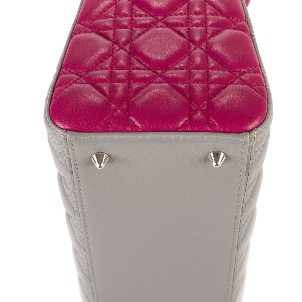 Bolso de hombro mediano Lady Dior con cremallera, piel cannage gris mediano