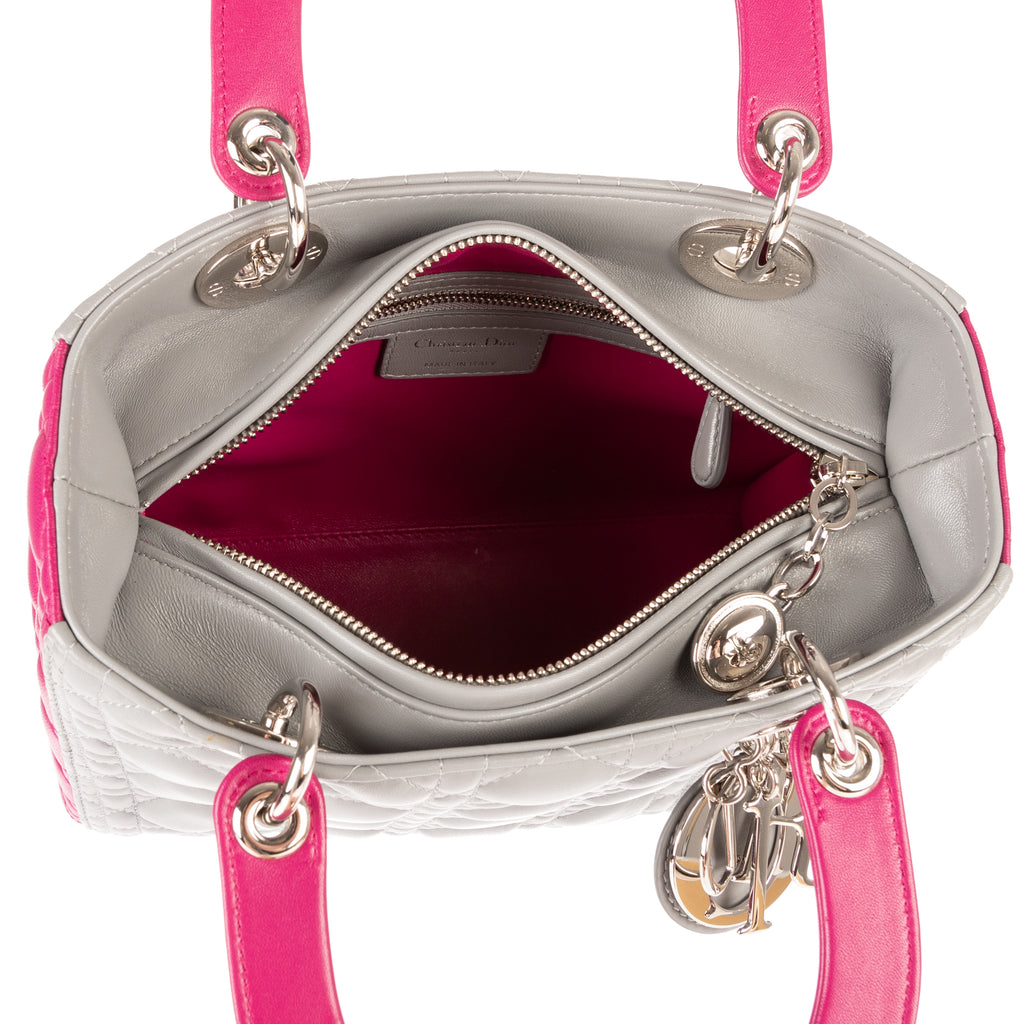 Bolso de hombro mediano Lady Dior con cremallera, piel cannage gris mediano