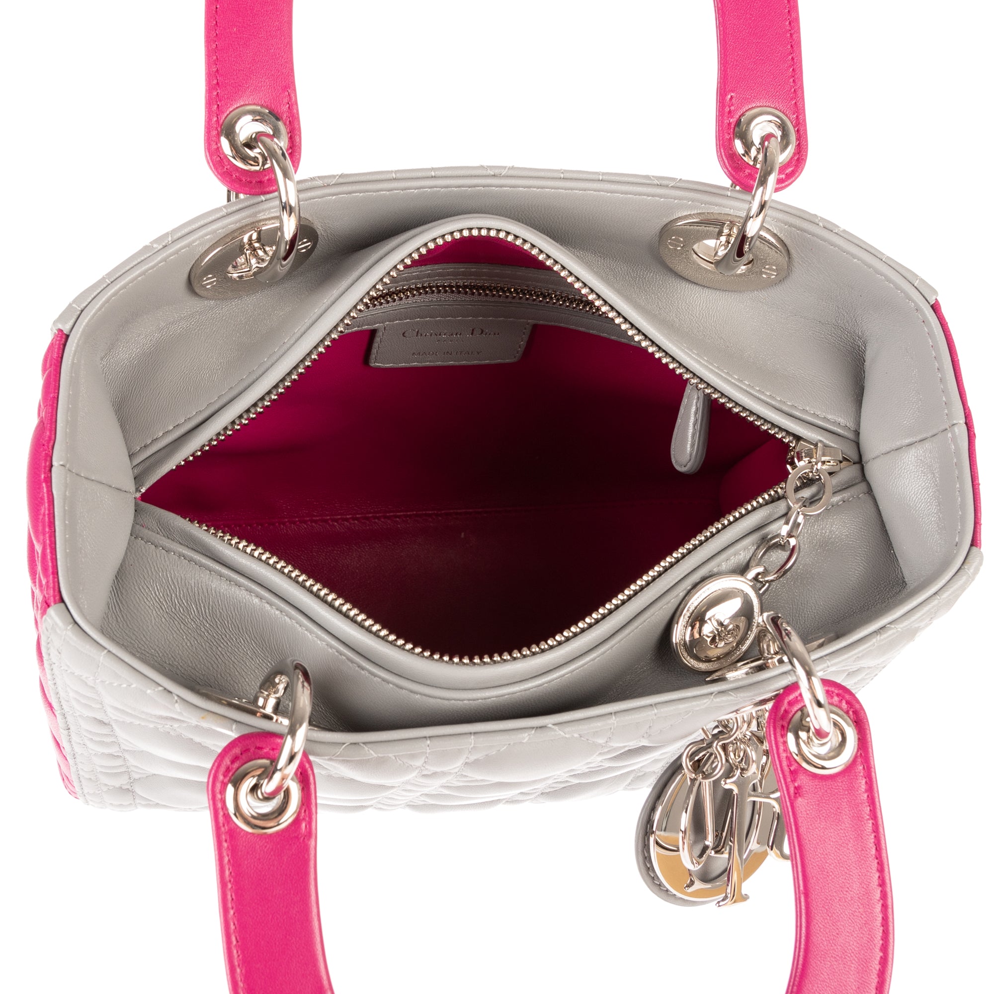 Bolso de hombro mediano Lady Dior con cremallera, piel cannage gris mediano