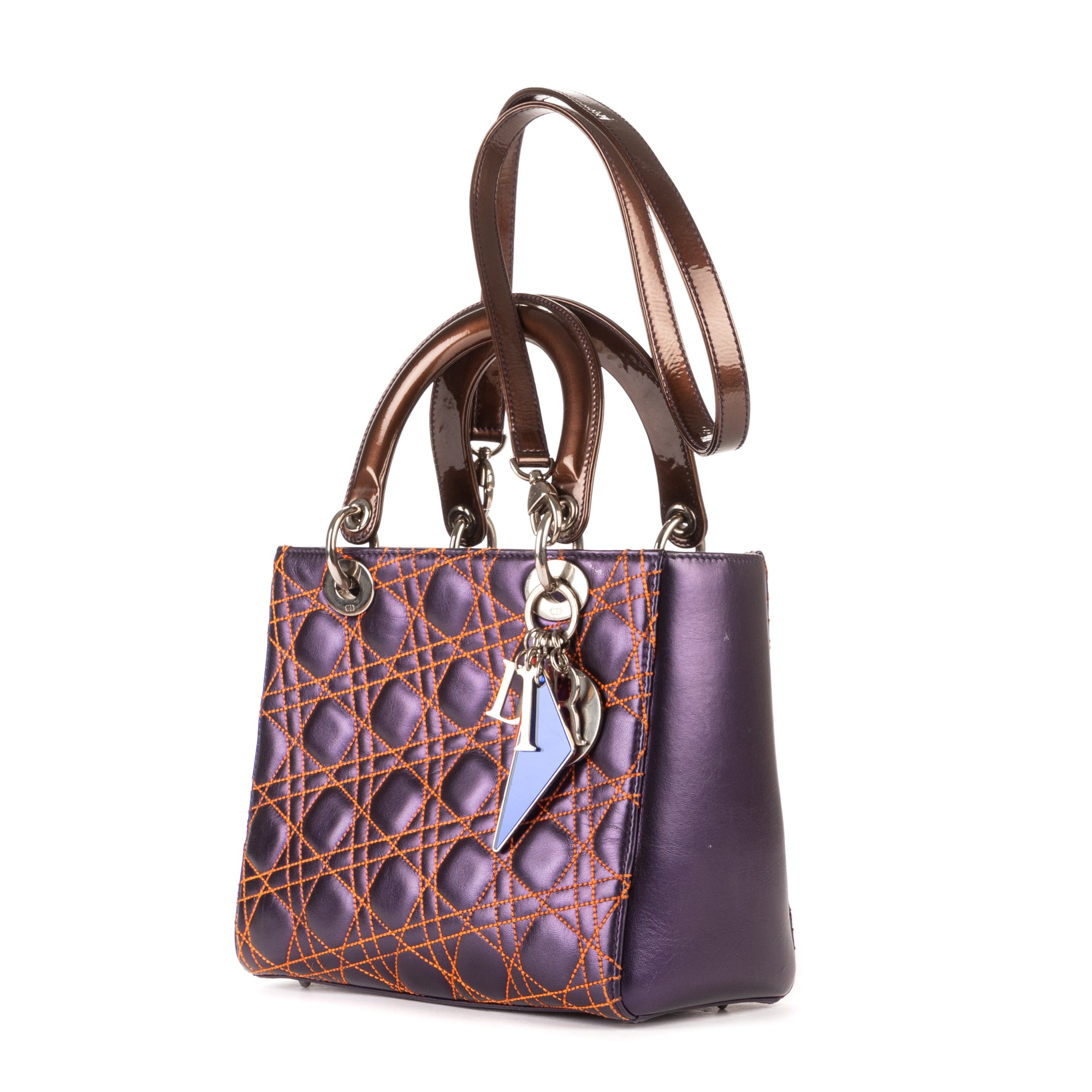 Bolso de hombro mediano Lady Dior con cremallera, piel cannage morada