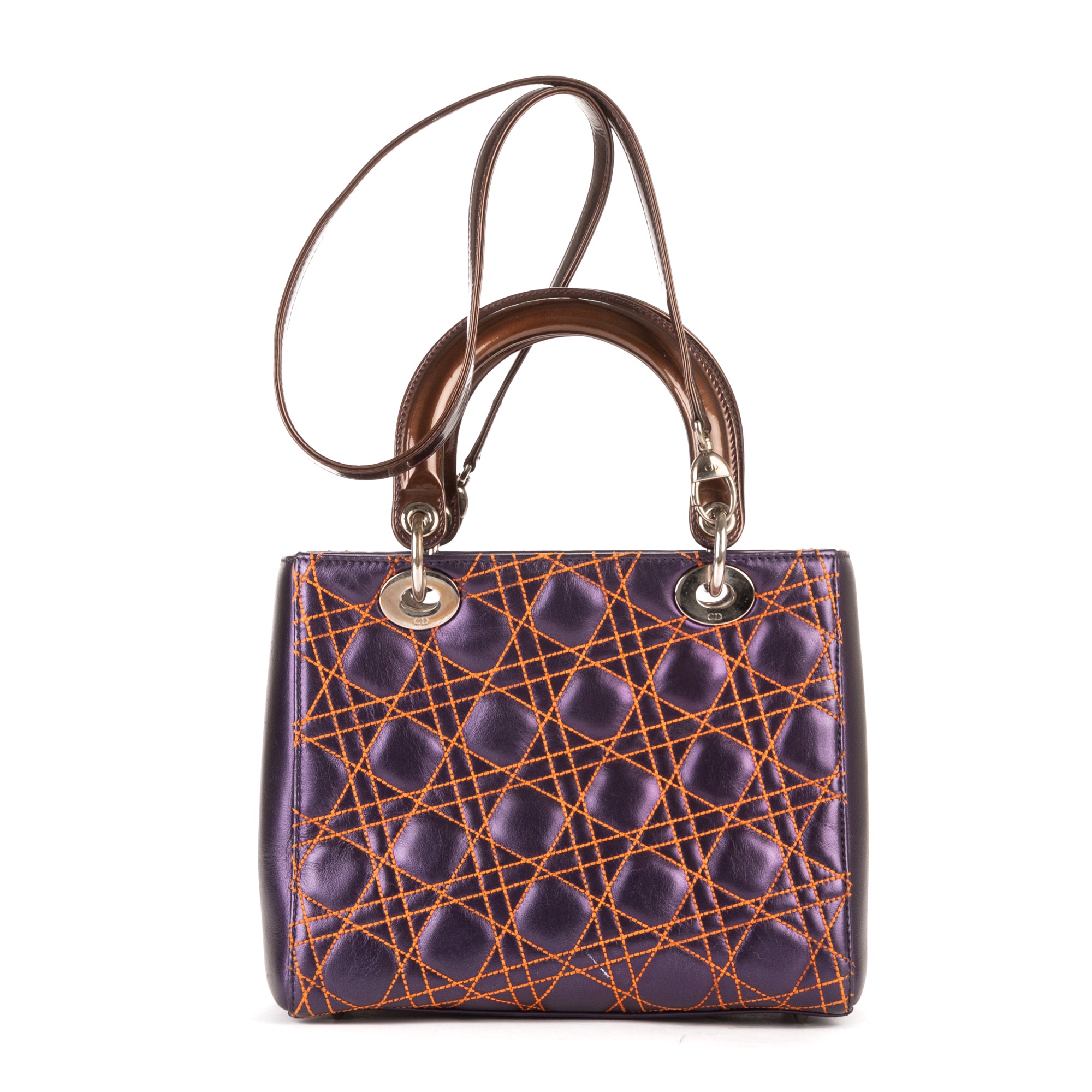 Bolso de hombro mediano Lady Dior con cremallera, piel cannage morada