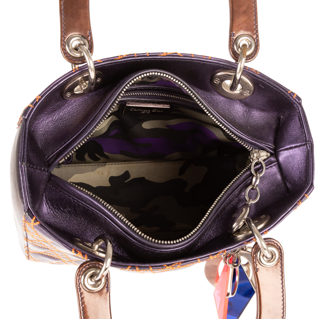 Bolso de hombro mediano Lady Dior con cremallera, piel cannage morada