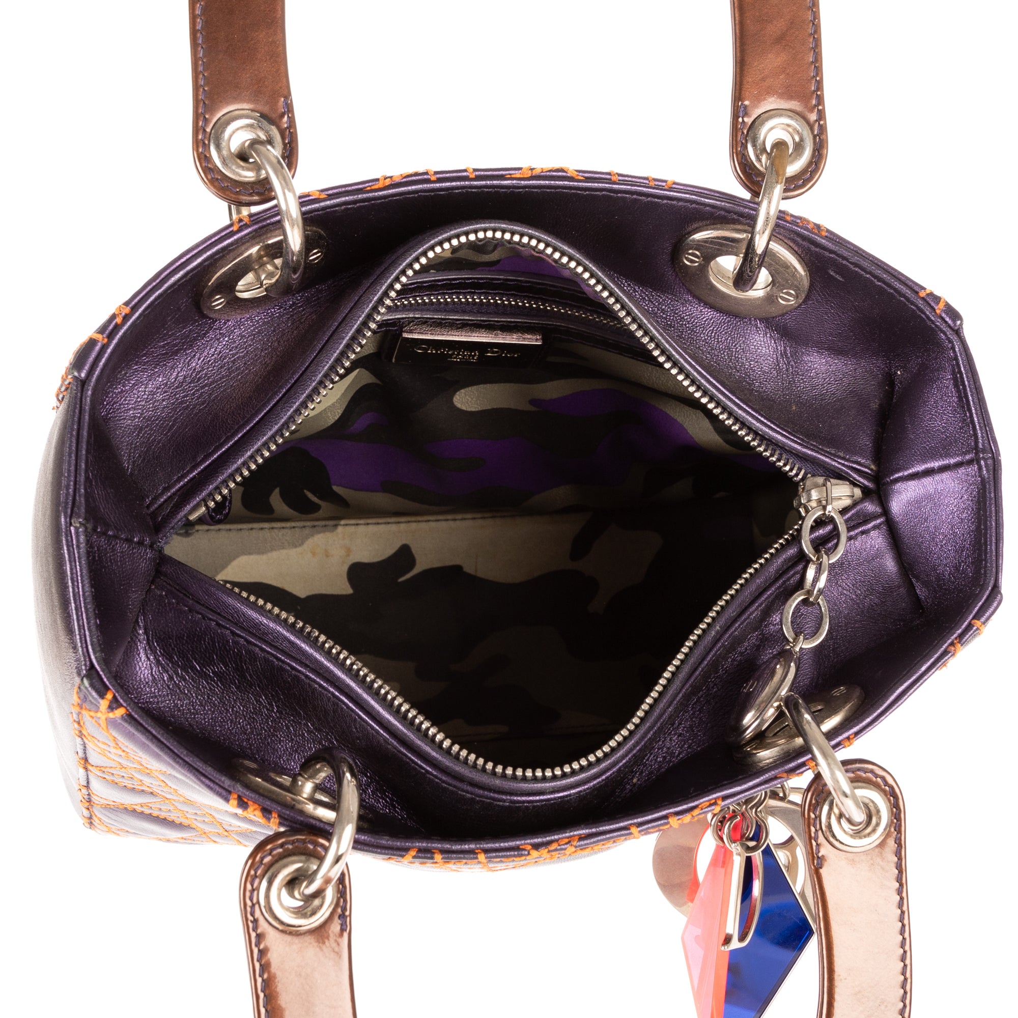 Bolso de hombro mediano Lady Dior con cremallera, piel cannage morada
