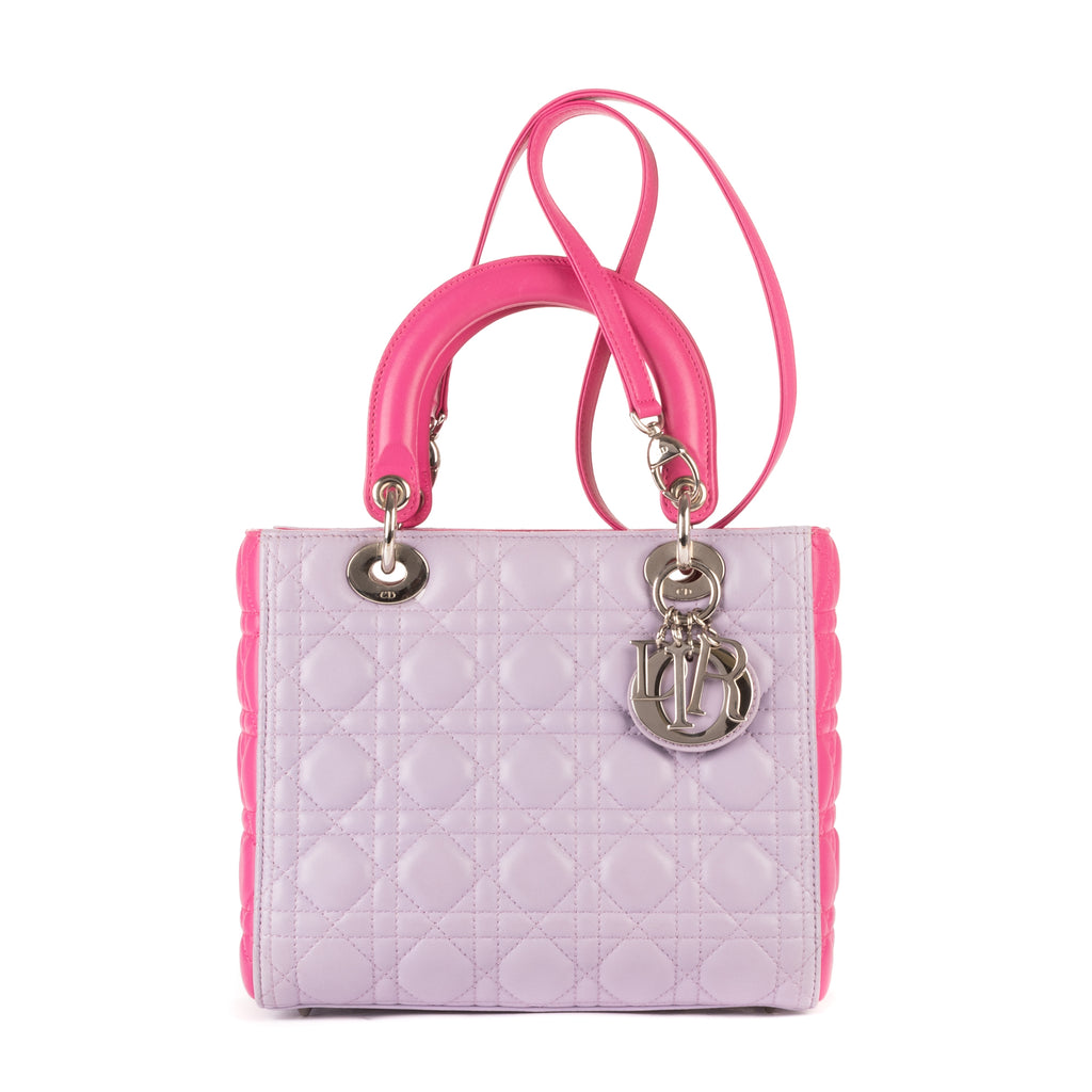 Bolso de hombro mediano Lady Dior con cremallera en piel cannage gris mediano
