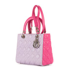 Bolso de hombro mediano Lady Dior con cremallera en piel cannage gris mediano