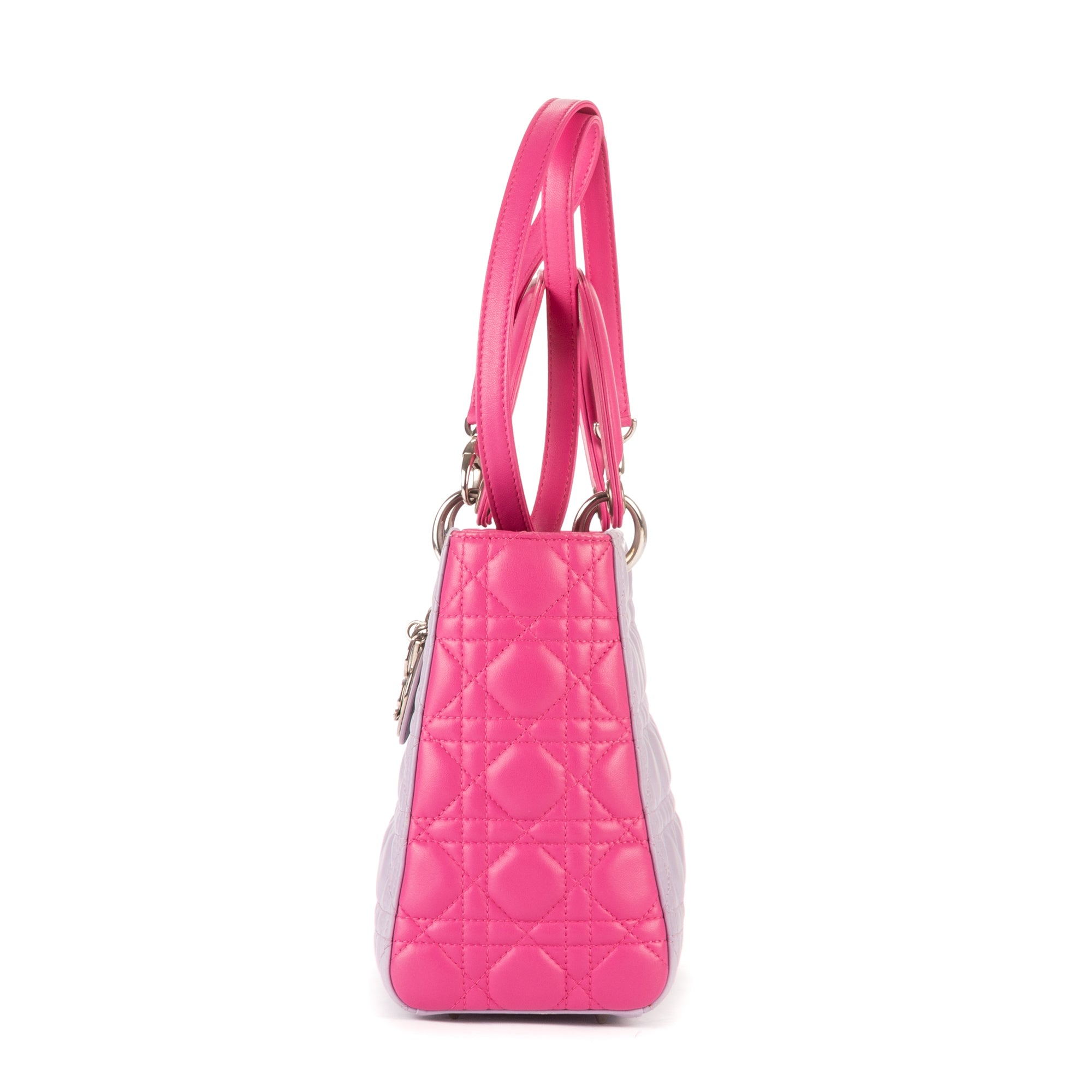 Bolso de hombro mediano Lady Dior con cremallera en piel cannage gris mediano