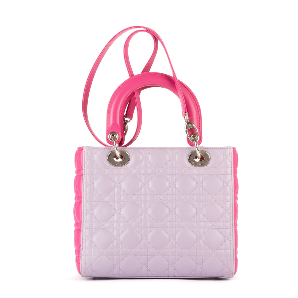 Bolso de hombro mediano Lady Dior con cremallera en piel cannage gris mediano