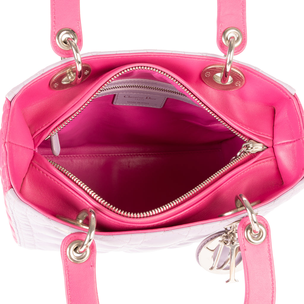 Bolso de hombro mediano Lady Dior con cremallera en piel cannage gris mediano