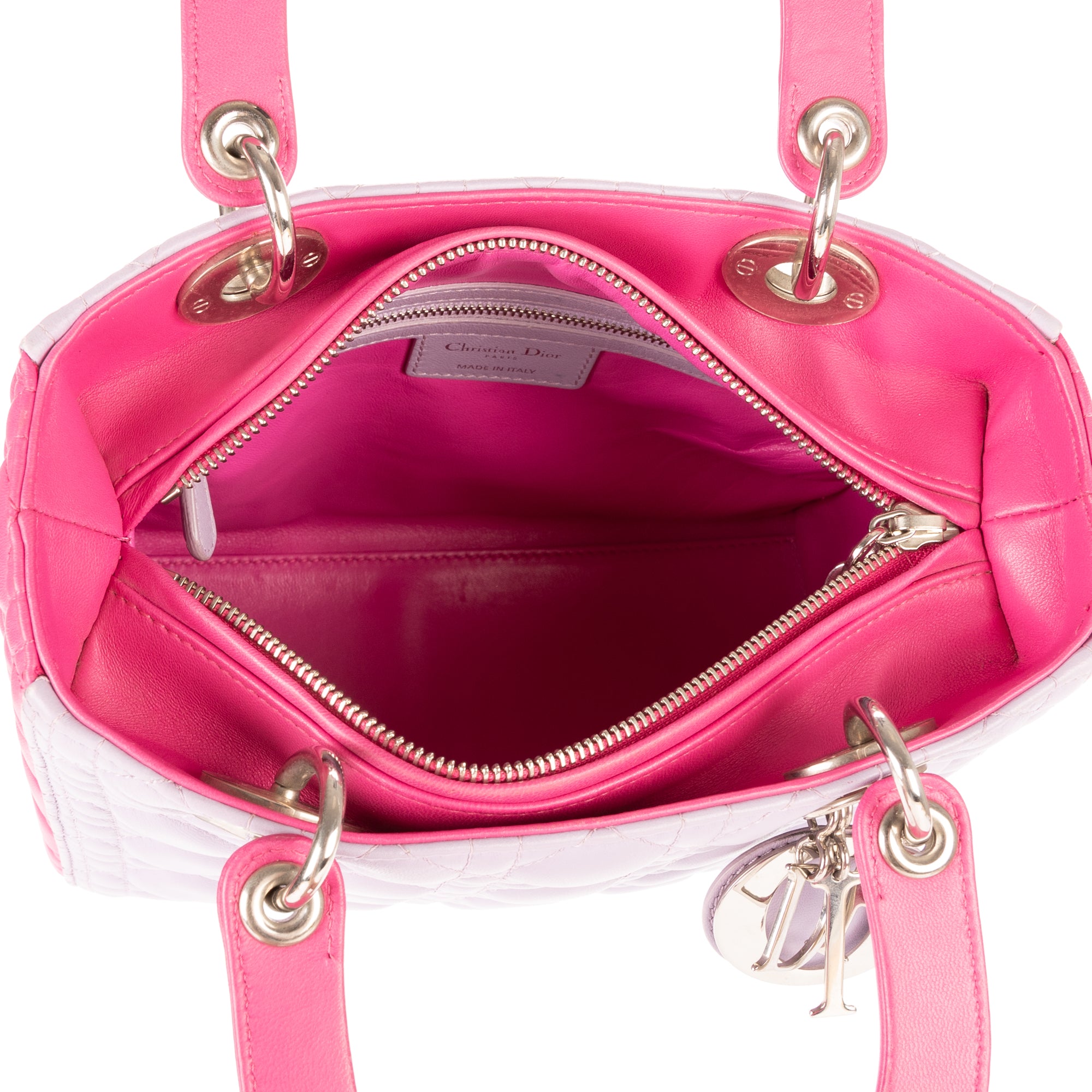 Bolso de hombro mediano Lady Dior con cremallera en piel cannage gris mediano