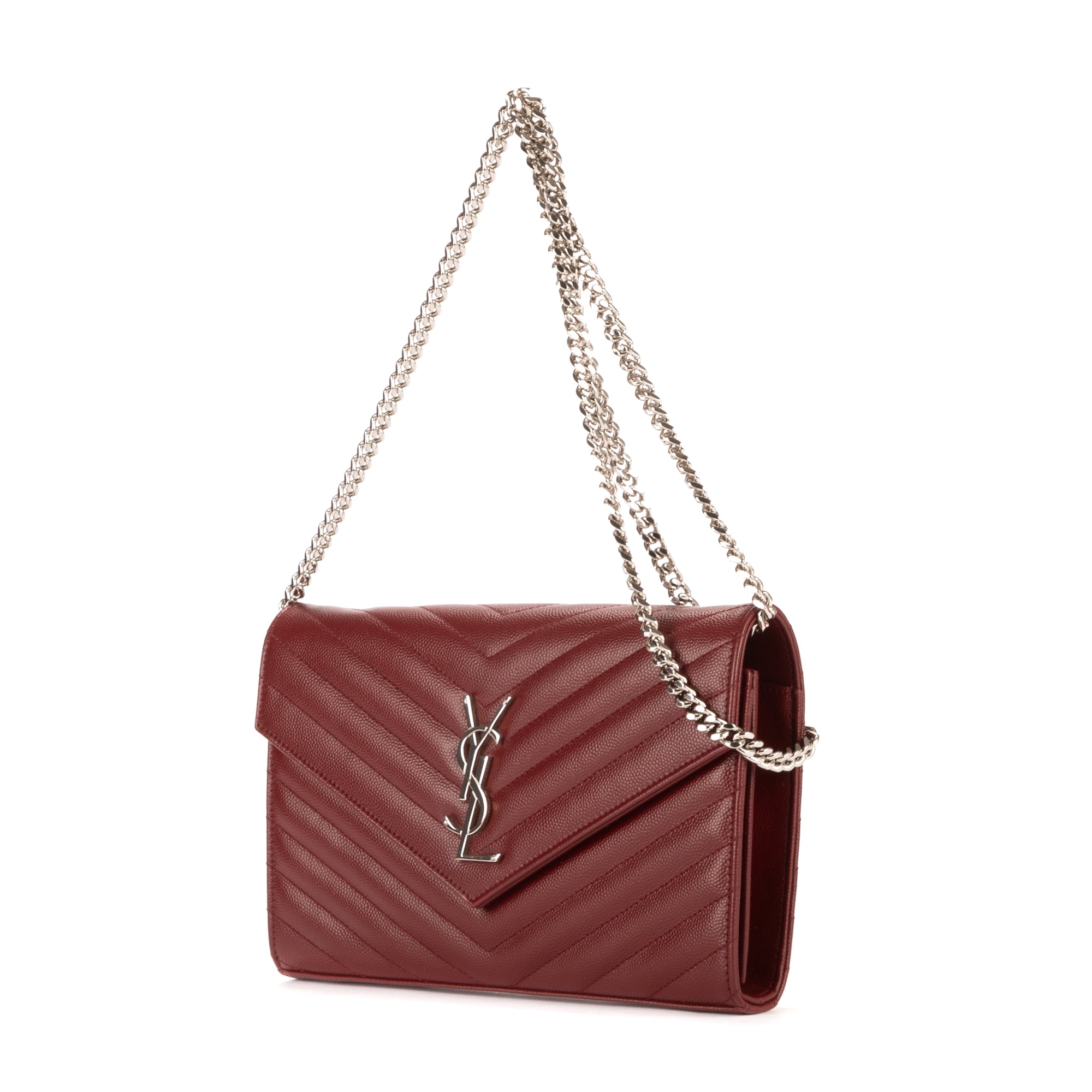 Shoulder Bag Enveloppe Chain Wallet Burgundy Calfskin Chevron Quilted Leather