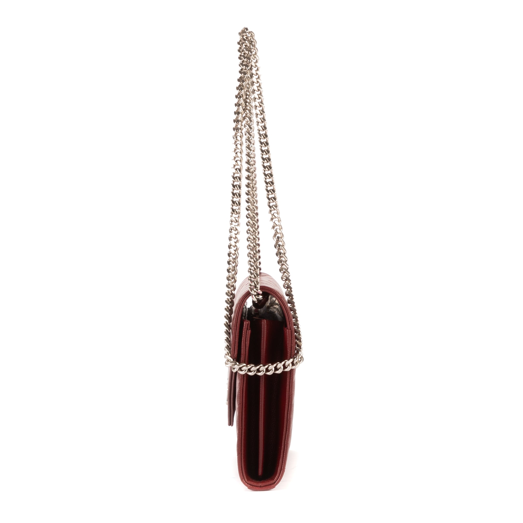 Shoulder Bag Enveloppe Chain Wallet Burgundy Calfskin Chevron Quilted Leather