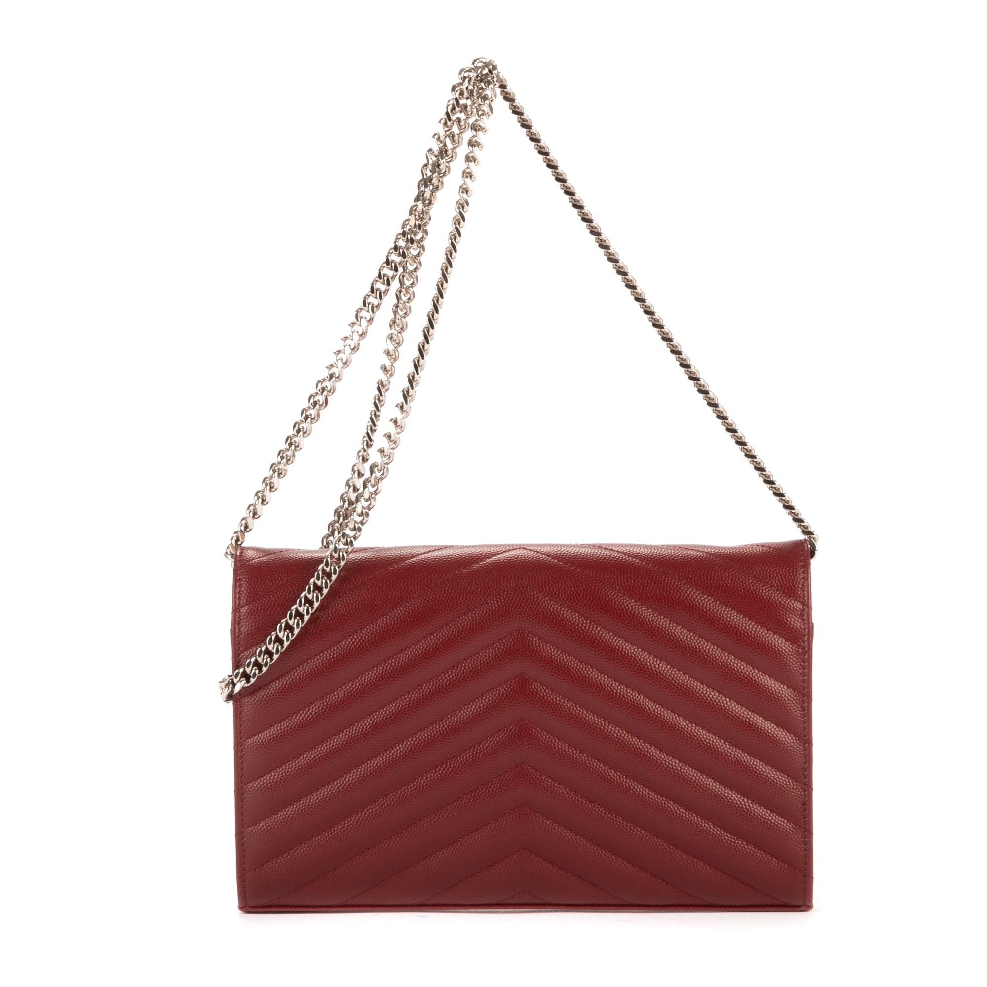 Shoulder Bag Enveloppe Chain Wallet Burgundy Calfskin Chevron Quilted Leather