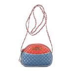 Bolso de hombro Camera acolchado laminado azul de piel acolchada