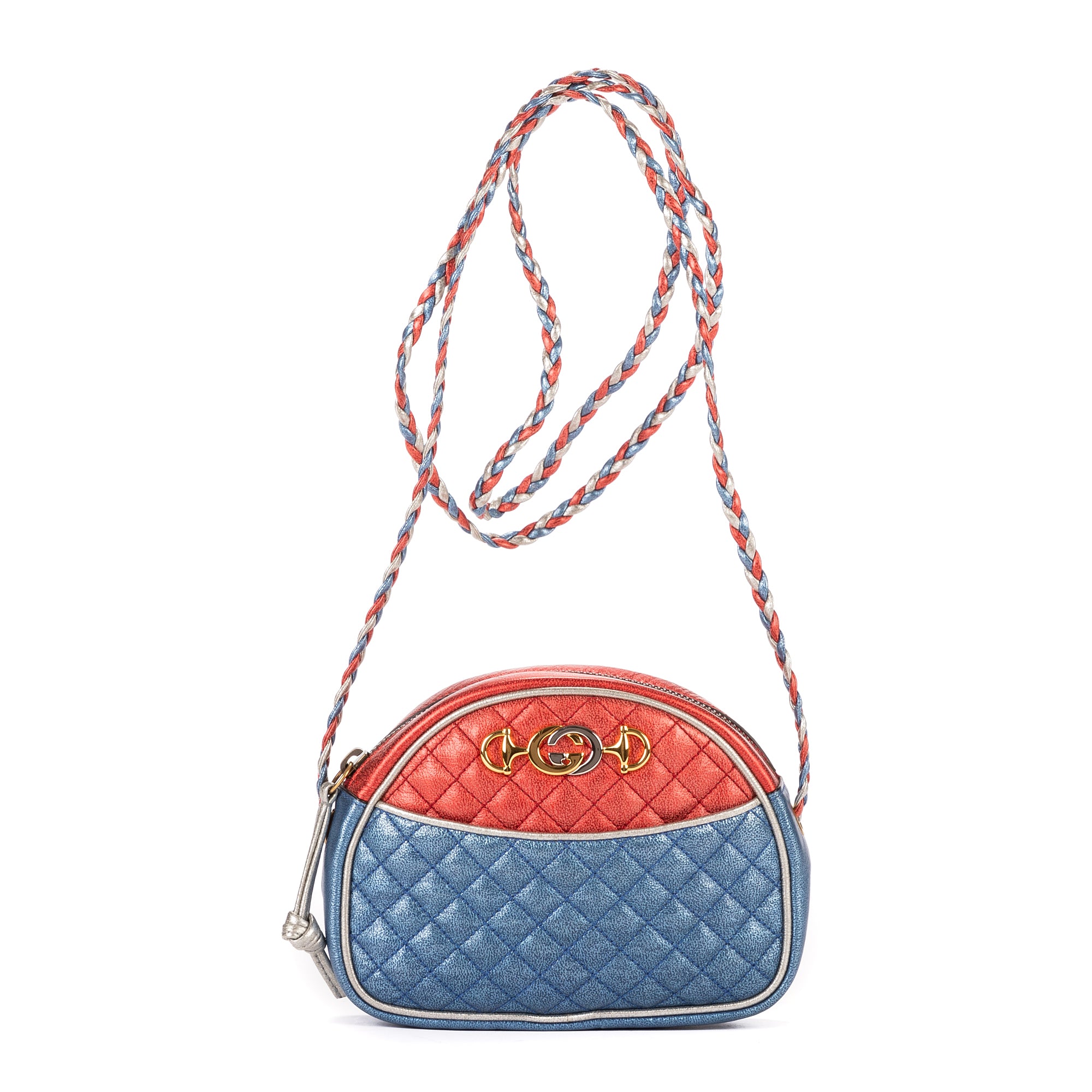 Bolso de hombro Camera acolchado laminado azul de piel acolchada