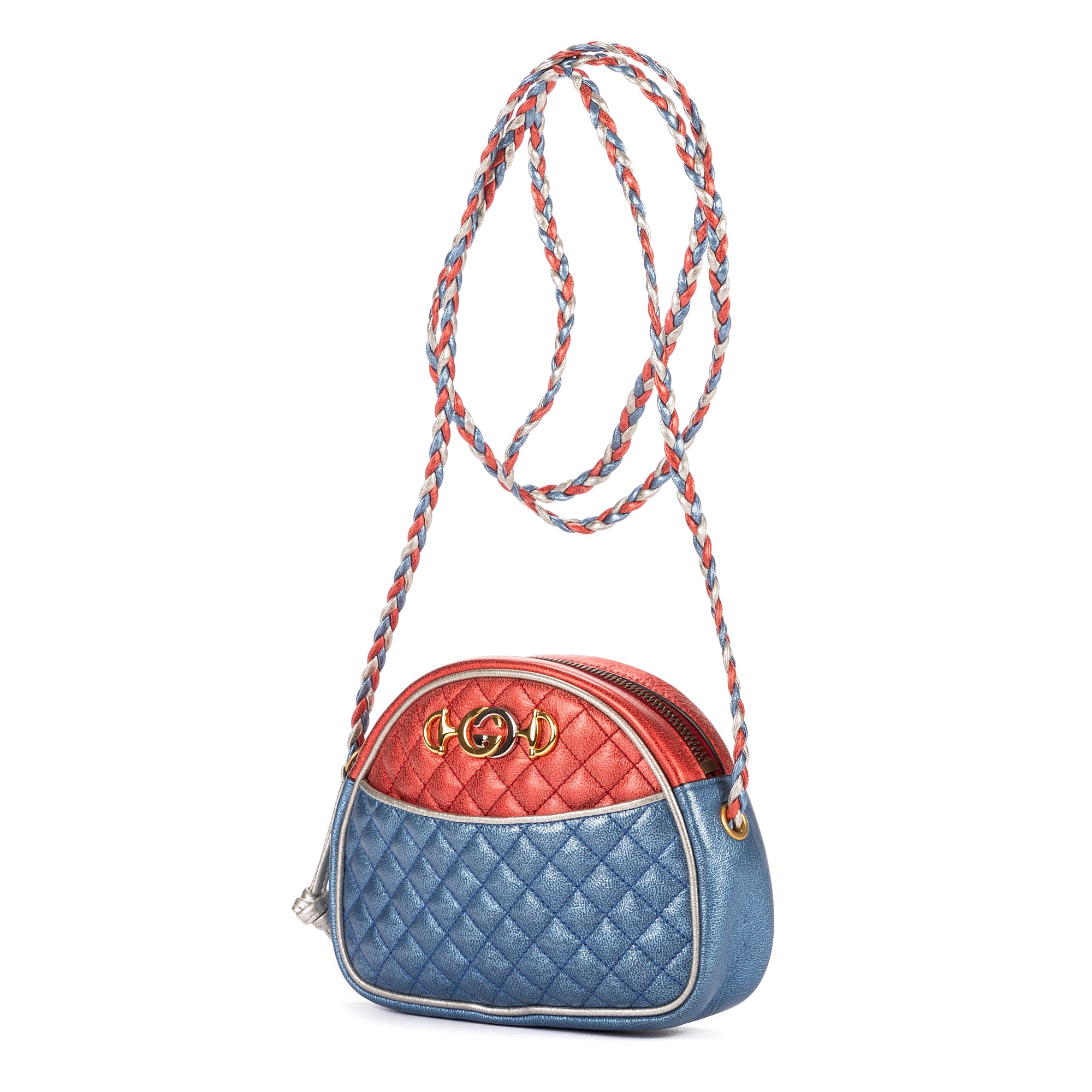 Bolso de hombro Camera acolchado laminado azul de piel acolchada