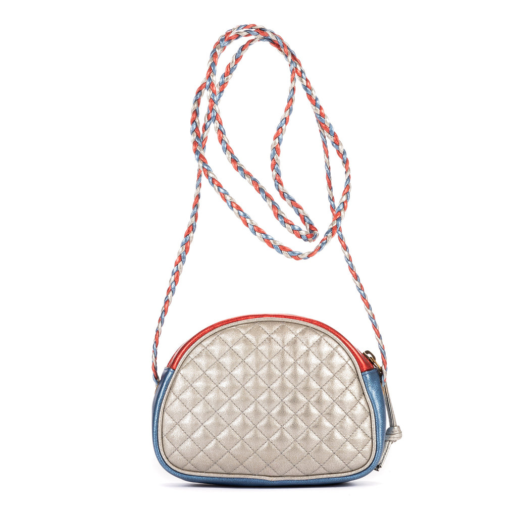 Bolso de hombro Camera acolchado laminado azul de piel acolchada