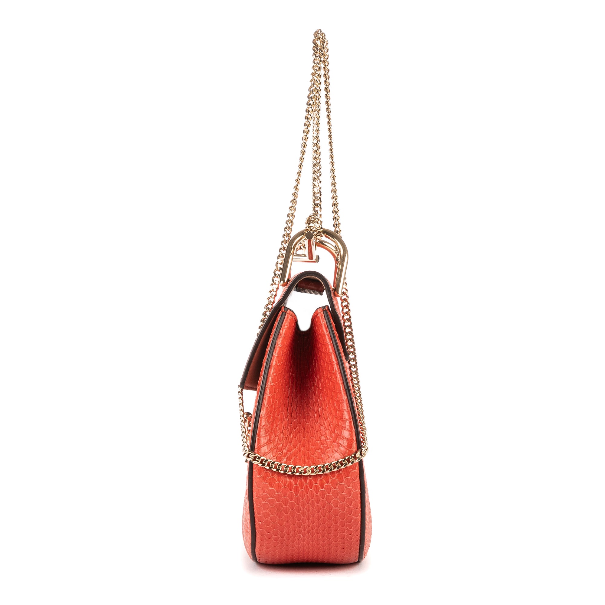 Shoulder Bag Drew Chain Crossbody Orange Python Embossed Leather