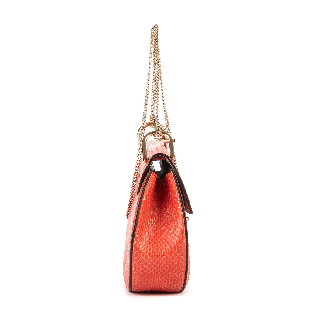 Shoulder Bag Drew Chain Crossbody Orange Python Embossed Leather