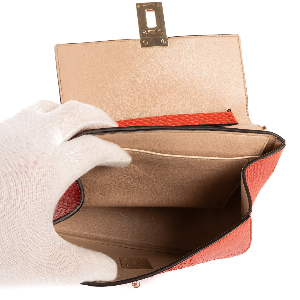 Shoulder Bag Drew Chain Crossbody Orange Python Embossed Leather