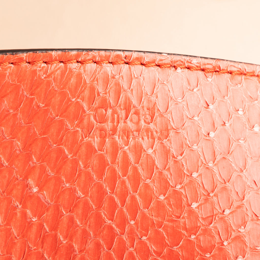 Shoulder Bag Drew Chain Crossbody Orange Python Embossed Leather