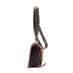 Bolso de hombro Madras Lady Buckle Flap de cuero negro adornado con cristales