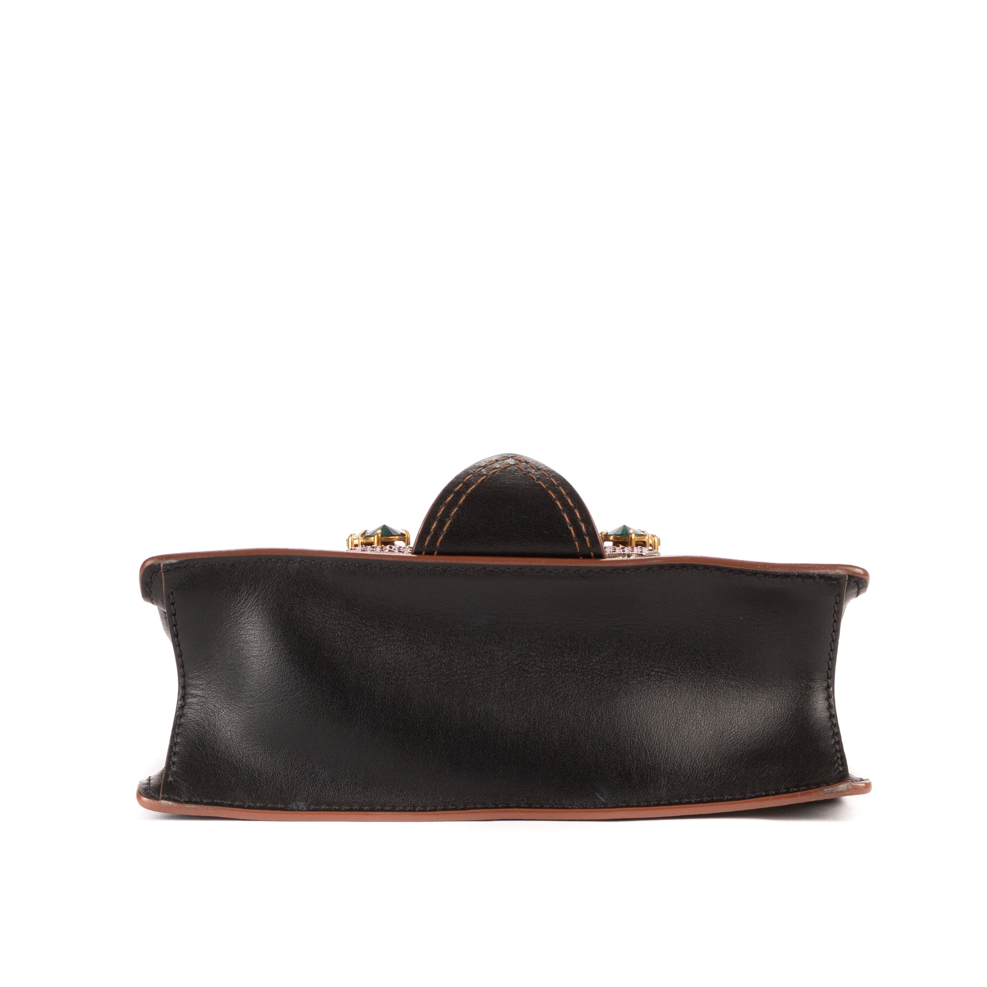 Bolso de hombro Madras Lady Buckle Flap de cuero negro adornado con cristales