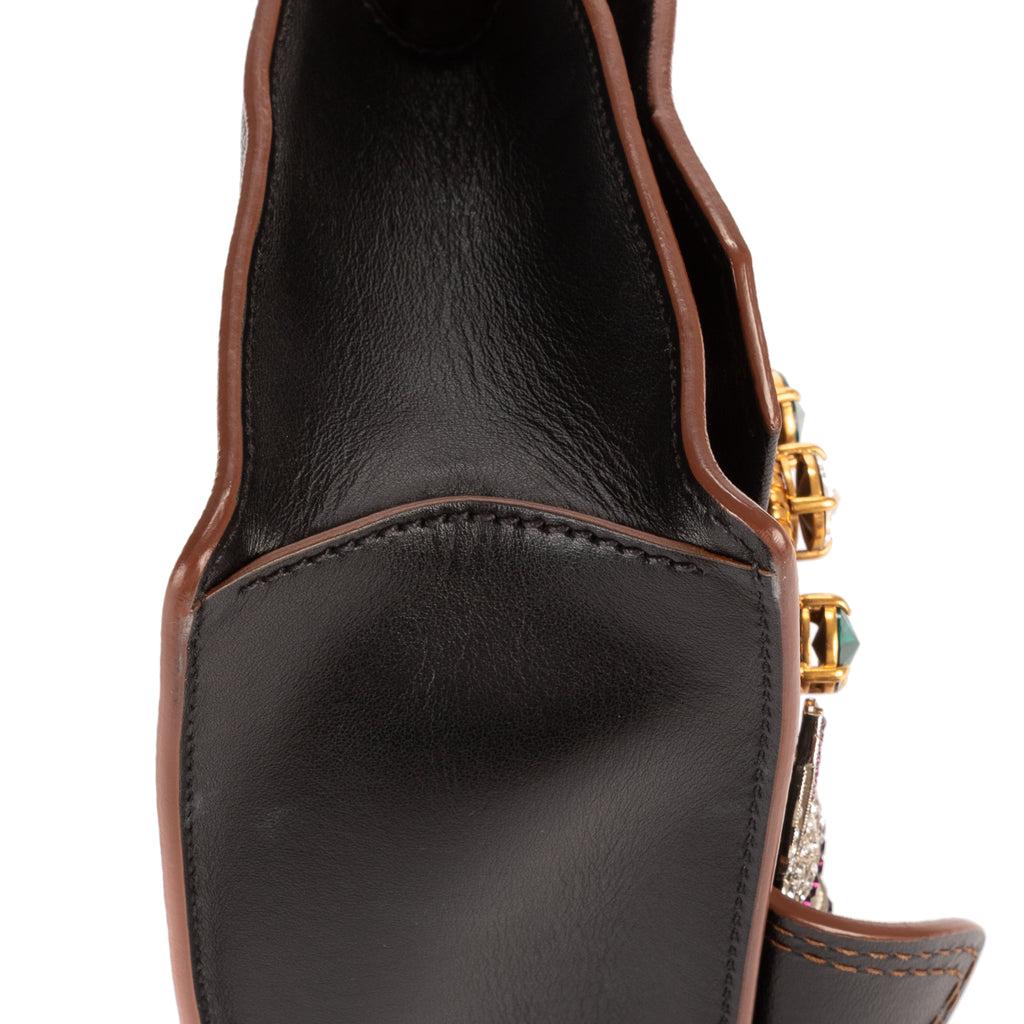 Bolso de hombro Madras Lady Buckle Flap de cuero negro adornado con cristales
