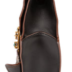 Bolso de hombro Madras Lady Buckle Flap de cuero negro adornado con cristales