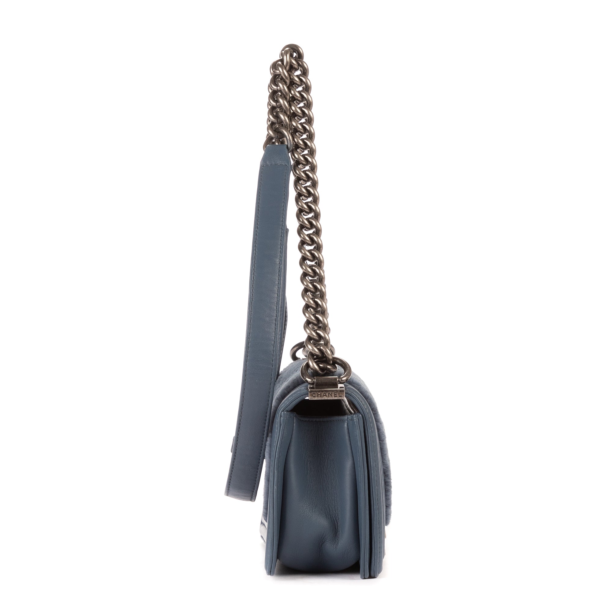 Shoulder Bag Boy Flap Crossbody Small Blue Fur