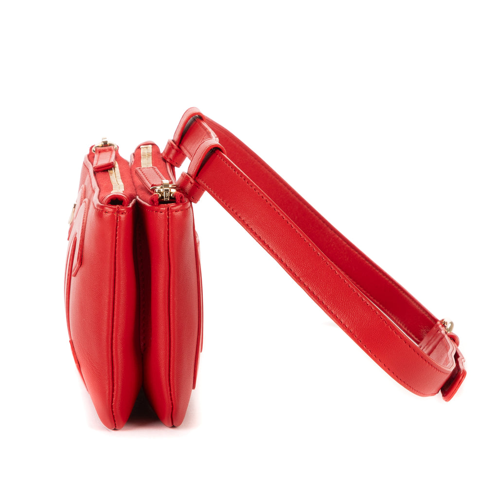 Waist Bag CC Mania Double Zip Wrist Pouch Red Smooth Leather