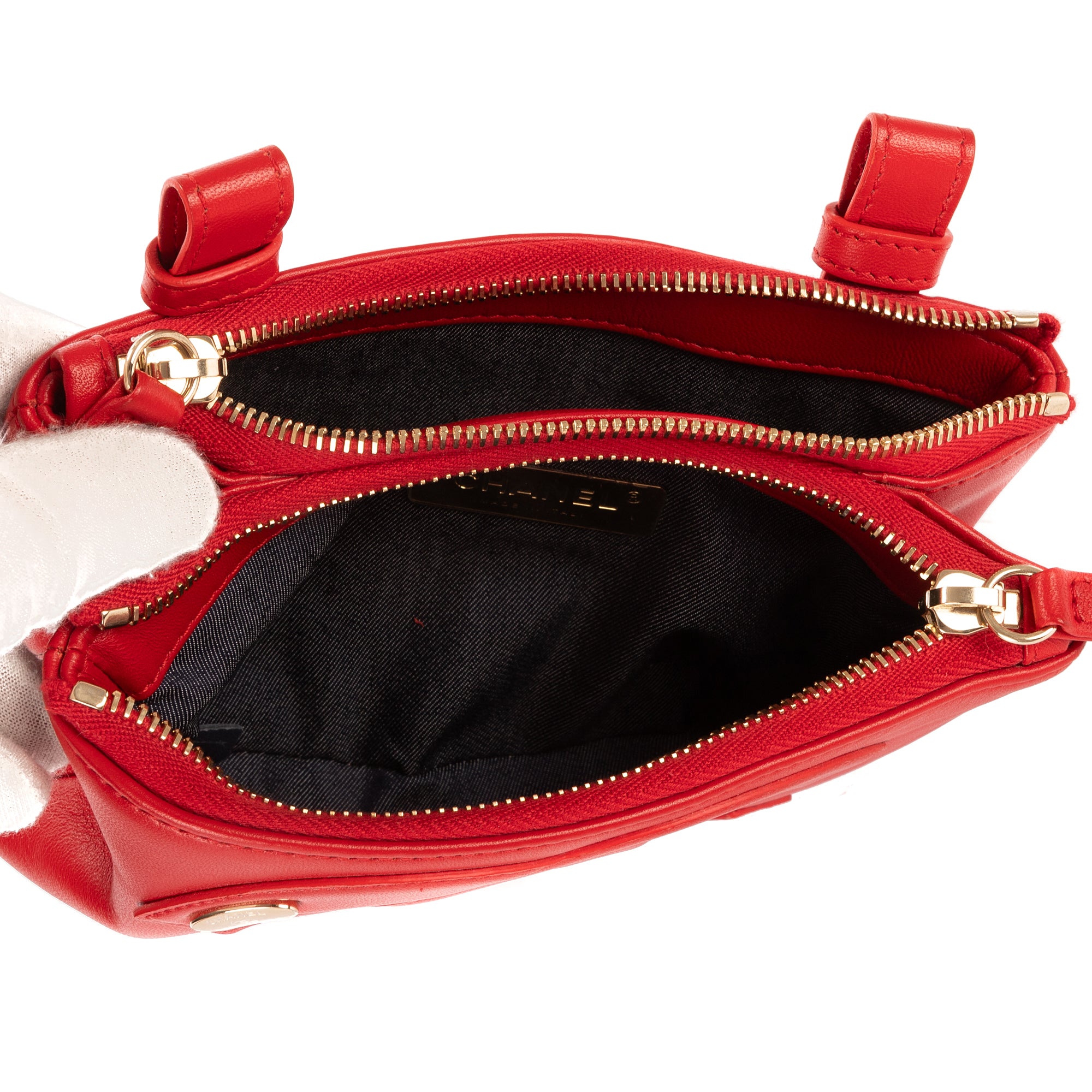 Waist Bag CC Mania Double Zip Wrist Pouch Red Smooth Leather
