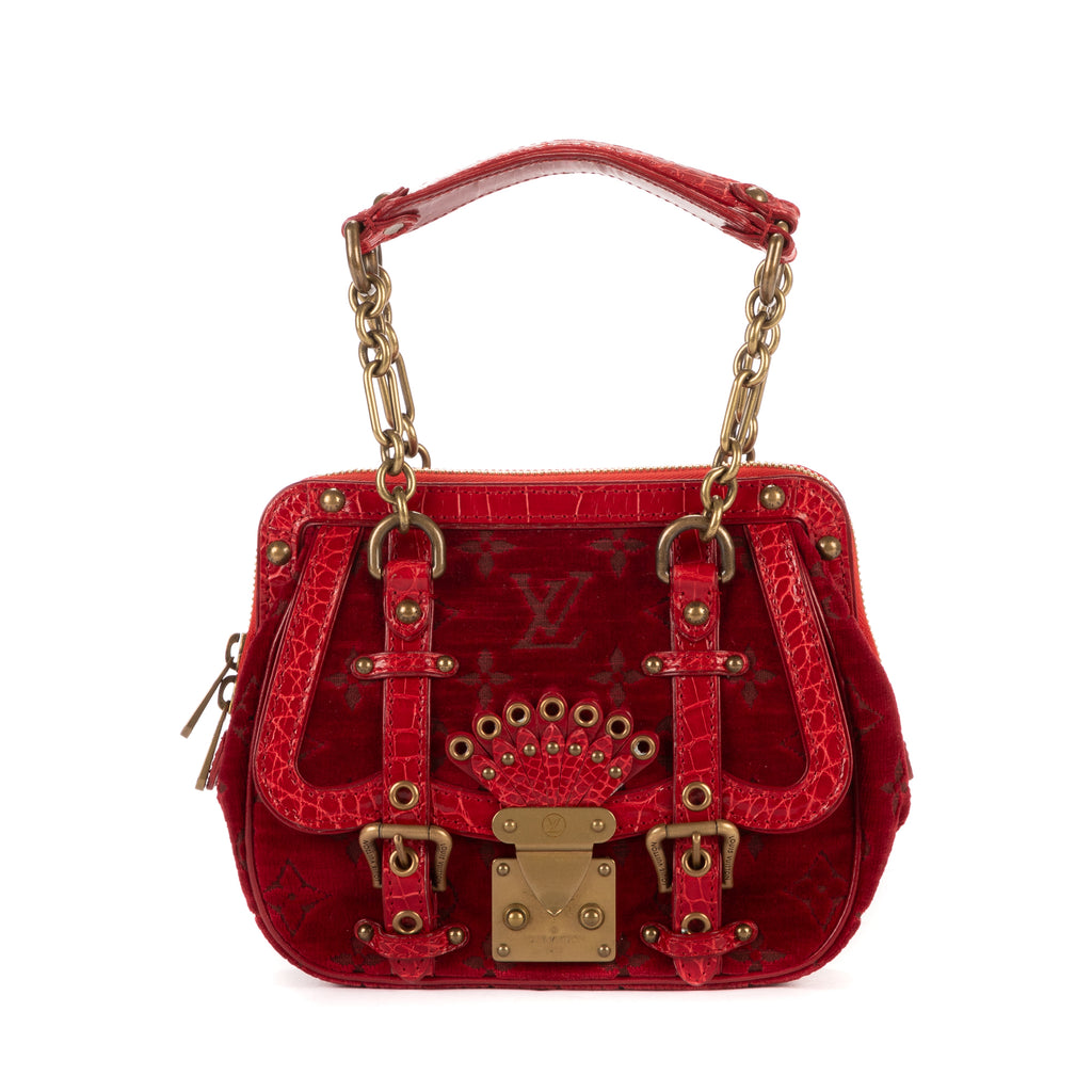 Bandolera Ed. Ltda. Monogram Velours Irvine de terciopelo rojo con patrón de cocodrilo